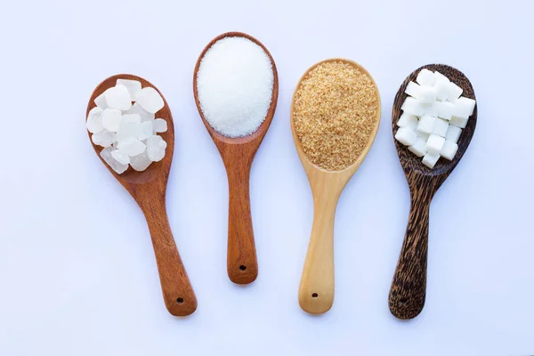 Varios Tipos Azúcar Sobre Fondo Blanco — Foto de Stock