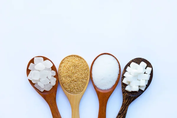 Varios Tipos Azúcar Sobre Fondo Blanco — Foto de Stock