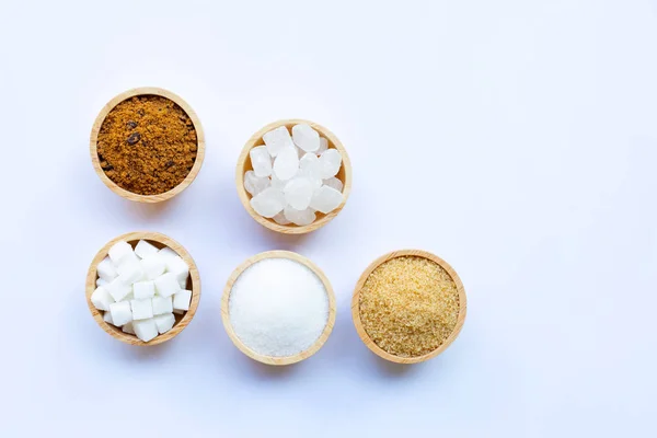 Varios Tipos Azúcar Sobre Fondo Blanco —  Fotos de Stock
