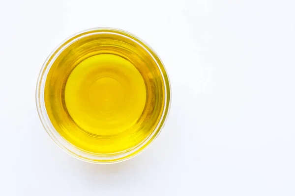 Beyaz izole kase zeytinyağı. Üstten Görünüm