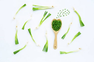 Beyaz üzerine izole edilmiş yeşil soğanlar