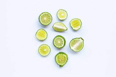 Bergamot Kaffir kireç ot taze bileşen beyaz izole