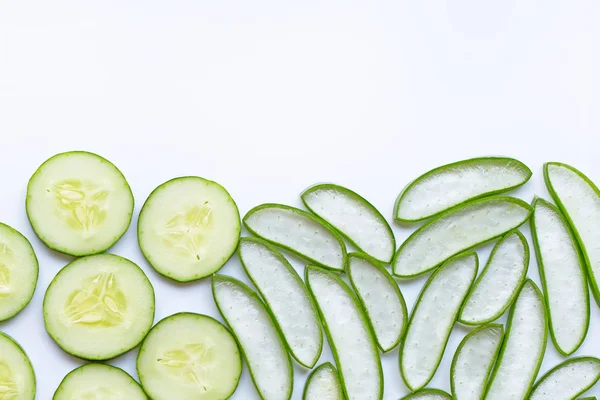 Aloe vera and cucumbers isolated on white.