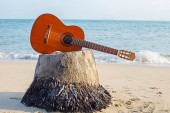 Kytara na písečné pláži v krásném létě