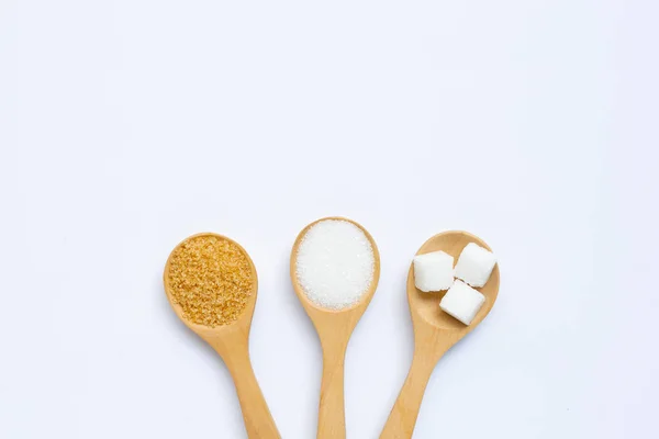 Varios tipos de azúcar en blanco — Foto de Stock