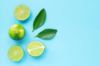 Mavi arka planda yapraklı kireçler.