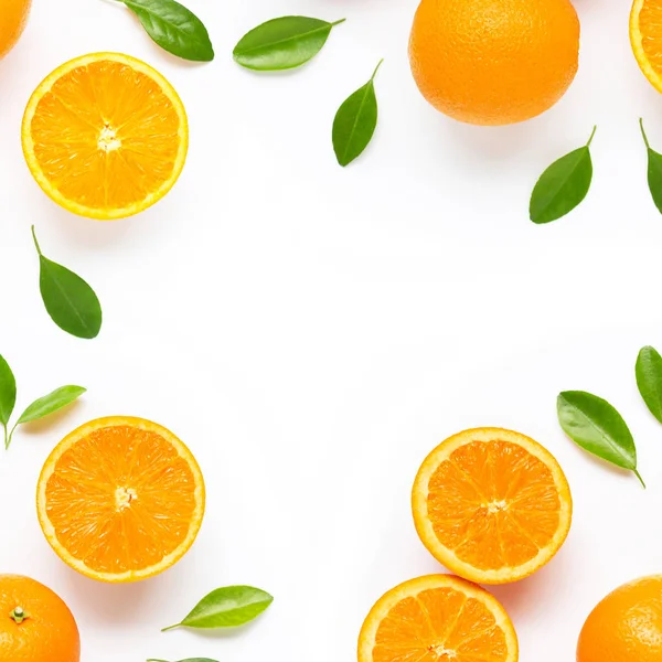 stock image Frame made of fresh orange citrus fruit with leaves isolated on 