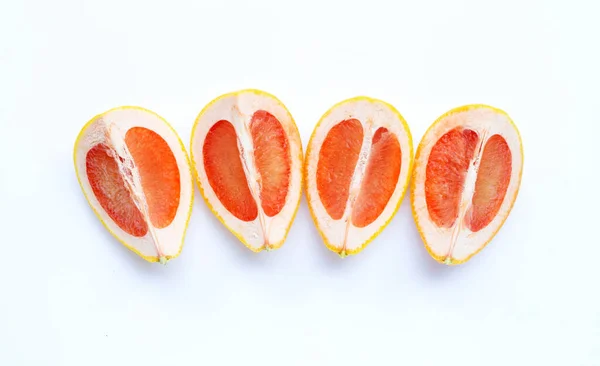 Vysoký Vitamin Šťavnaté Grapefruitové Plátky Bílém Pozadí — Stock fotografie