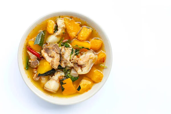 Curry Calabaza Con Cerdo Sobre Fondo Blanco Comida Tailandesa — Foto de Stock