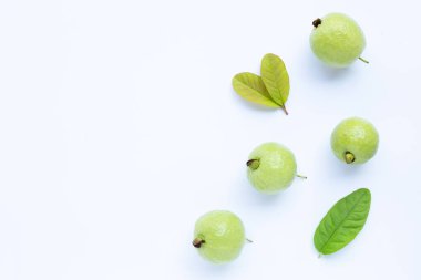 Yapraklarla dolu taze guava. Üst görünüm