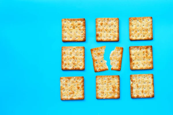 Crackers Sugar Blue Background Top View — Stock Photo, Image