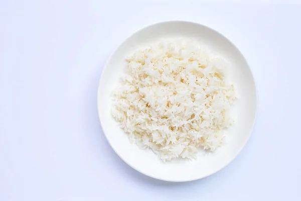 Prato Arroz Fundo Branco Vista Superior — Fotografia de Stock