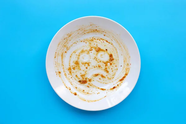 Dirty Dish Blue Background Top View — Stock Photo, Image