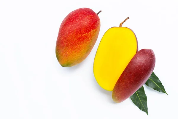 Tropisk Frukt Mango Vit Bakgrund Ovanifrån — Stockfoto