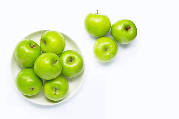 Fresh Green Apples White Plate White Background Copy Space Royalty Free Stock Images