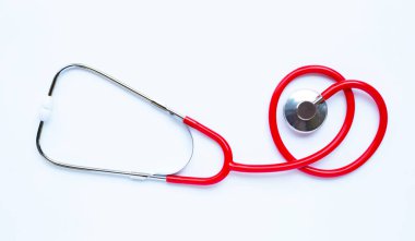 Beyaz arka planda steteskop. Boşluğu kopyala