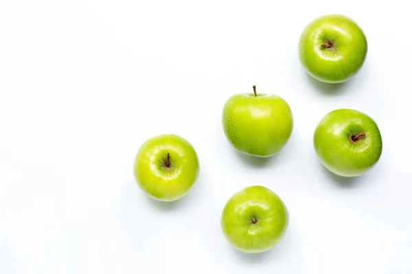 Manzanas Verdes Sobre Fondo Blanco Copiar Espacio — Foto de Stock