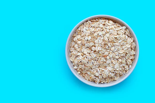 Oat Flakes Bowl Blue Background Healthy Food Concept — Stock Photo, Image