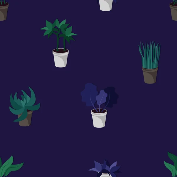 Различные Комнатные Растения Темно Фиолетовом Векторный Фон — стоковый вектор