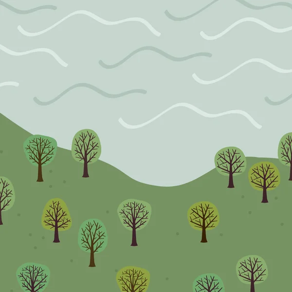 山や木 ベクトル図のある風景します — ストックベクタ