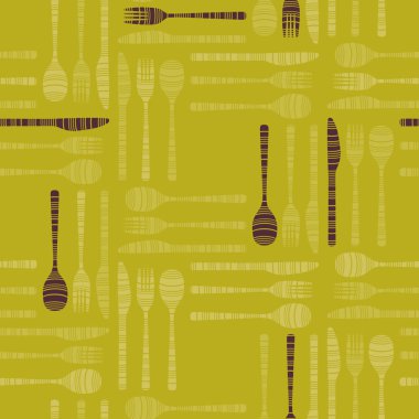 Çatal bıçak takımı ile dekore edilmiş sarı arka plan