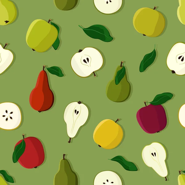 Pommes Poires Fond Sans Couture — Image vectorielle