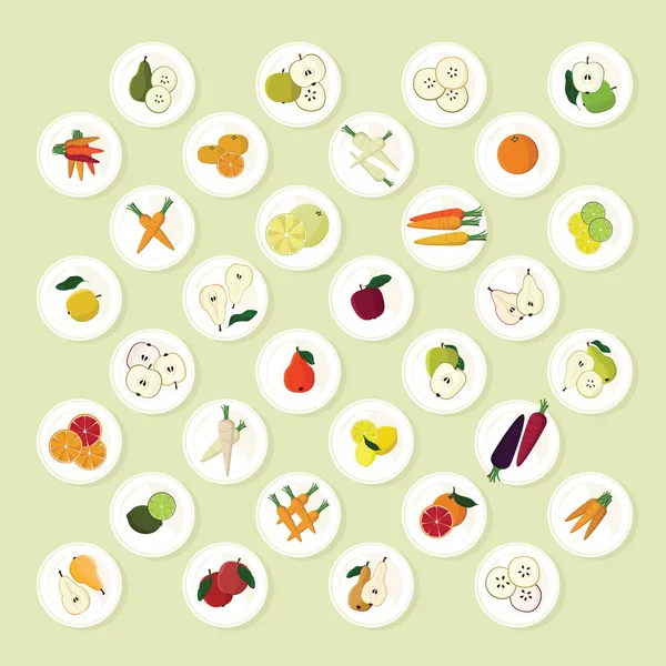 Set Served Fruits Vegetables Vector Illustration — Stock Vector