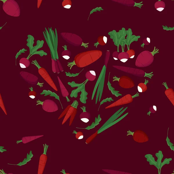Vegetabiliska Hjärtat Mörk Röd Bakgrund Vektorillustration — Stock vektor