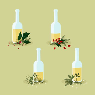 Şişe Yumurta likörü ve Noel dekorasyon - vektör çizim ile