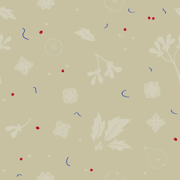 Muérdago Pan Jengibre Siluetas Frutas Tema Navidad Vector Fondo — Archivo Imágenes Vectoriales