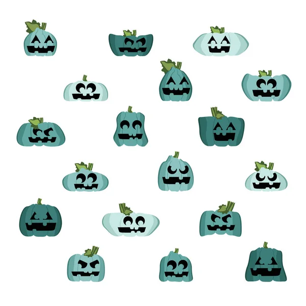 Teal Halloween Pumpkins Squashes Vector Illustration — Stock Vector