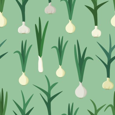 Sarımsak ve soğan açık yeşil - vektör arka plan üzerinde