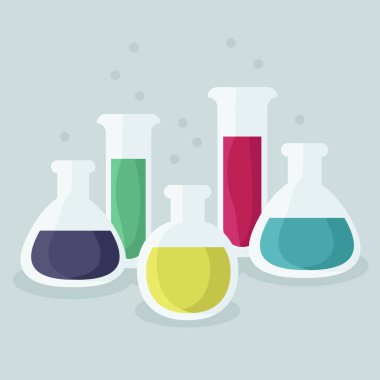 Çeşitli sıvılar - vektör çizim ile Laboratuar kapkacakları