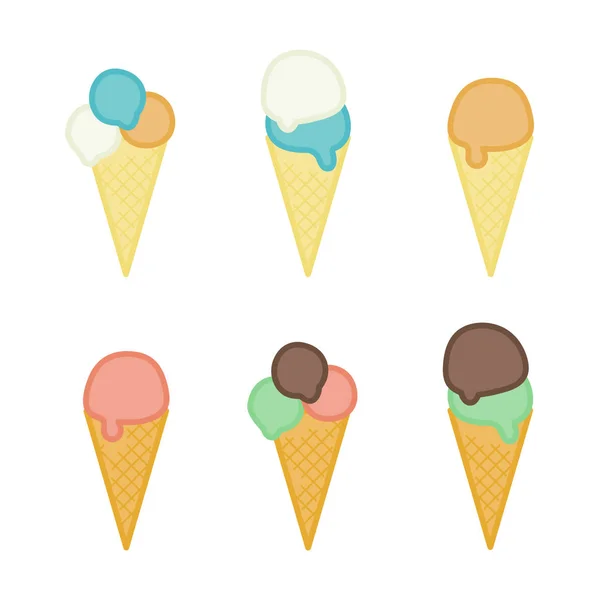 Set Ice Cream Cones Vector Illustration — Stock Vector