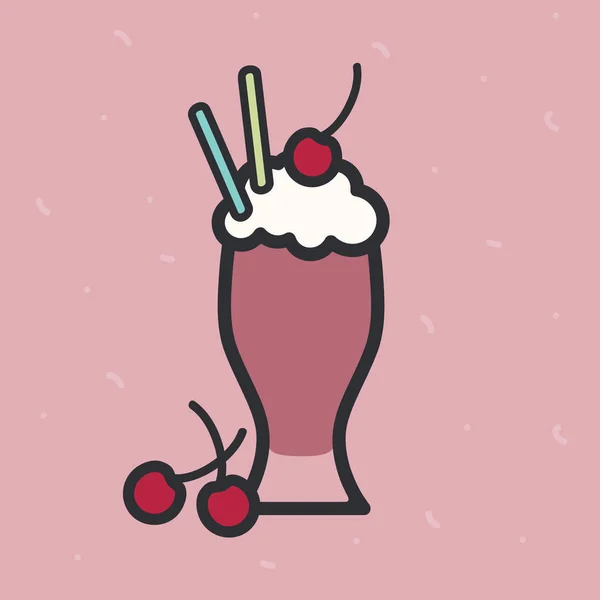 Milkshake Cereja Fundo Rosa Ilustração Vetorial — Vetor de Stock