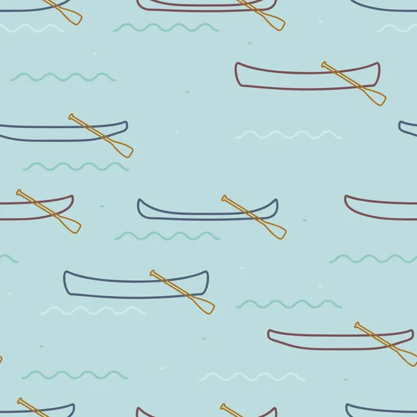 Outline canoes on the water - vector background