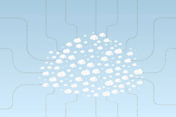 Szimbolikus Nagy Felhő Által Különböző Felhők Kapcsolódó Infrastruktúra Illusztráció — Stock Vector