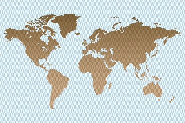 Retro Weltkarten Silhouette Goldbraun Auf Blauem Wellenstempel Hintergrund — Stockvektor