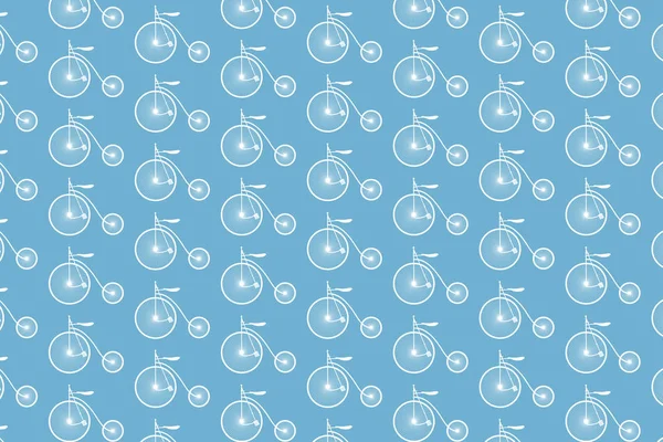 Seamless Pattern Fabric Retro Bicycles Blue — Stock Vector