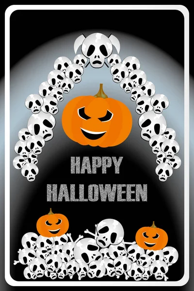 Scary Illustration Bad Pumpkins Skulls Bones Chalk Letters Happy Halloween — Stock Vector