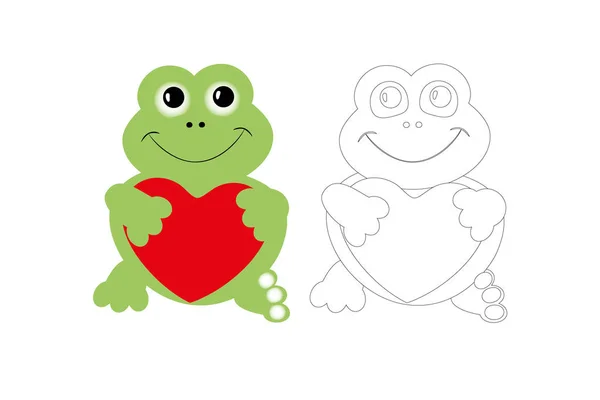 可爱的青蛙着色页与五颜六色的样品 可打印的工作表 为学前提高基本的着色技能 — 图库矢量图片