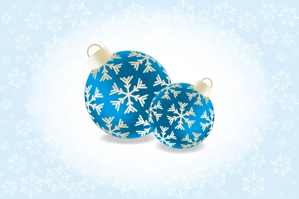 Retro Kerstkaart Met Twee Kerstballen Omlijst Door Sneeuwvlokken Wit Met — Stockvector