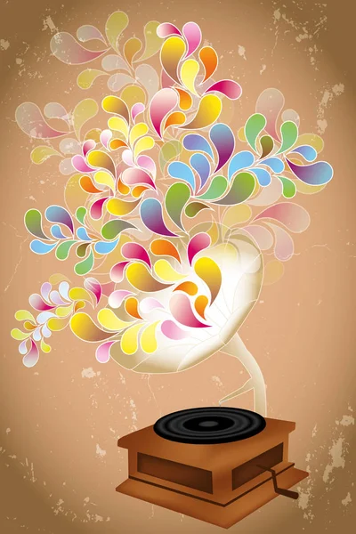 Retro Music Player Plays Colorful Transparent Shapes Abstract Illustration Brown — Stock Vector
