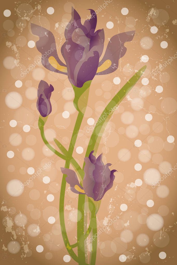 Violet Iris Flower Romantic Illustration In Watercolor Details And Translucent Bubbles On Warm Brown Background Premium Vector In Adobe Illustrator Ai Ai Format Encapsulated Postscript Eps Eps Format