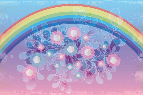 Creative art inspiration - illustration with rainbow, flowers an — Stock Vector