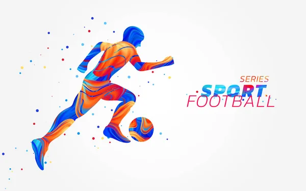 Joueur de football vectoriel avec des spots colorés isolés sur fond blanc. Conception liquide avec pinceau coloré. Illustration de football avec ballon. Sport, athlétisme ou thème de compétition. Concept gagnant — Image vectorielle