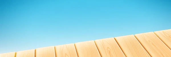 Mesa ligera de madera aislada sobre fondo azul. Elementos vectoriales para publicidad y diseño de paquetes. 3d ilustración realista — Vector de stock