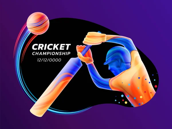 Illustration vectorielle abstraite de batsman jouant au cricket à partir d'éclaboussures liquides colorées et de coups de pinceau avec des lignes fluo et des points colorés. Championnats et compétitions sportives. Silhouette de joueur 3d — Image vectorielle