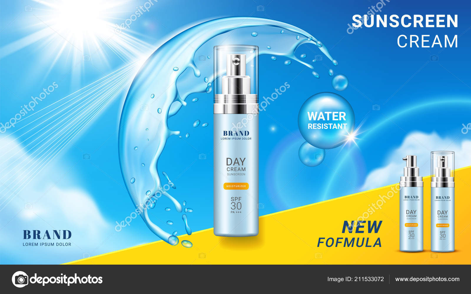 Branding for sunscreen aerosol or spray, cream Stock Vector Image by