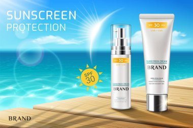 Advertising for sunscreen cream and spray clipart